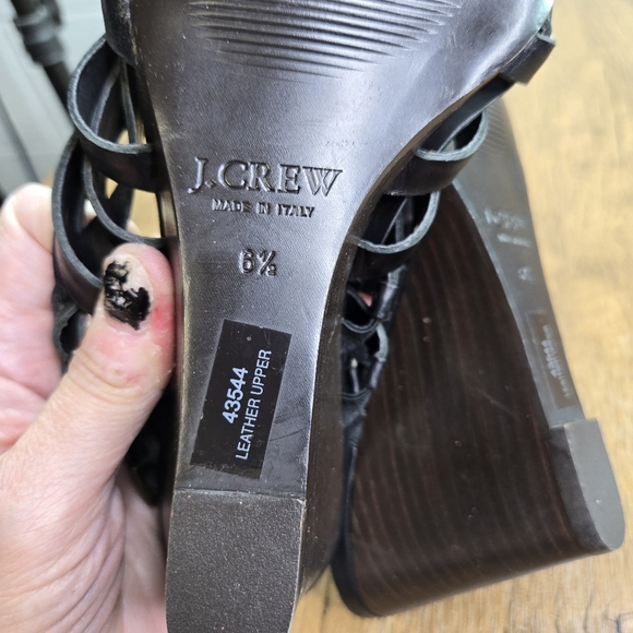 J. Crew Black Leather Strappy Wedge Sandals Italy - Picture 5 of 13